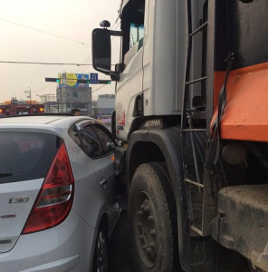 a crash between a car and a truck