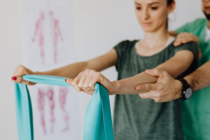 An injured worker doing physical therapy